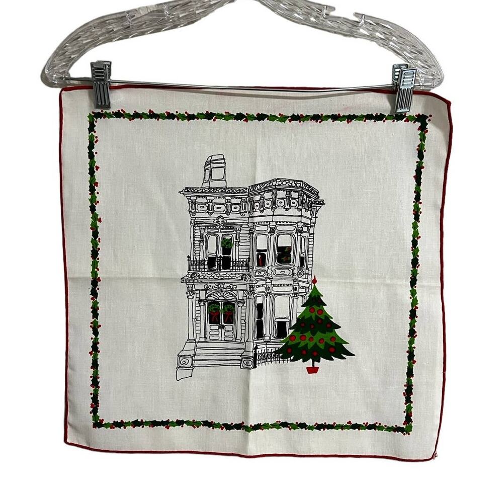 Vintage Christmas House Brownstone Cloth  Napkins